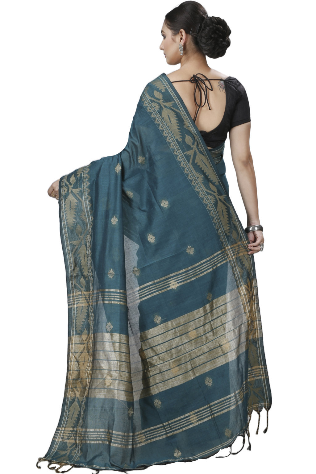 Botel Green Pure Cotton Tuma Hand Loom Saree (1196)